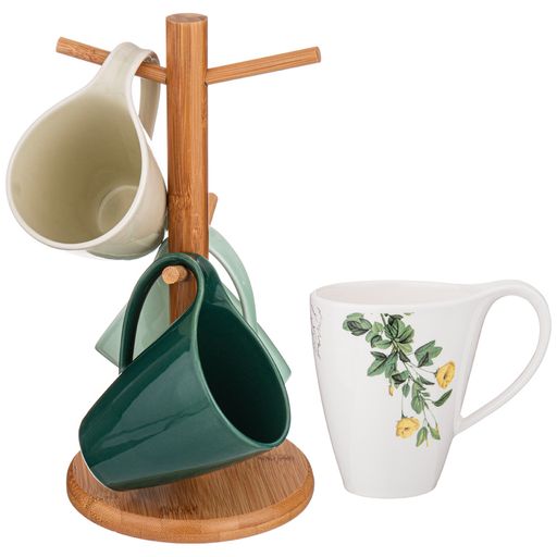 НАБОР КРУЖЕК BRONCO MEADOW 4 ШТ. 380 МЛ НА ДЕРЕВ. ПОДСТАВКЕ  фото 3