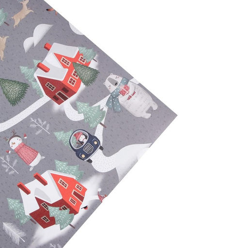 Цена за 10 шт. Упаковочная бумага на новый год крафтовая Зимние забавы, 70?100 см