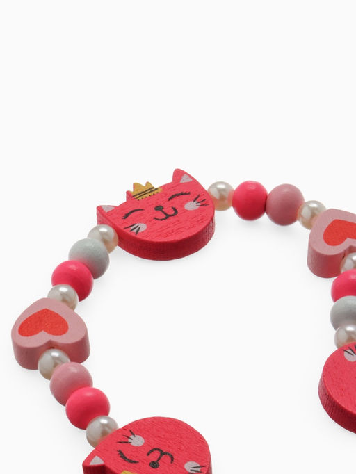 Цена за 2 шт. Набор детских украшений «Выбражулька. Кошечка в короне», 2 предмета: бусы, браслет, красно-розовый