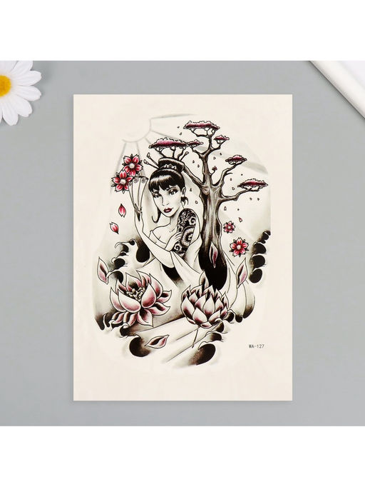 Цена за 2 шт. Переводная тату на тело цветная Леди Сакура, 26.1?14.6 см