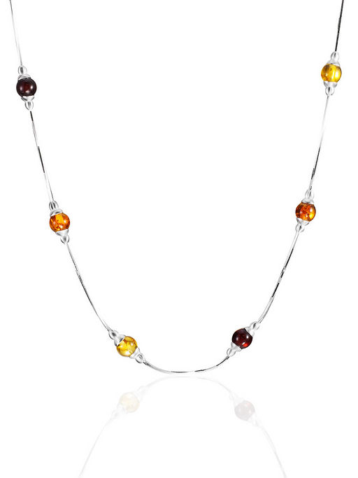 Позитивное колье из натурального янтаря разных оттенков Карамель