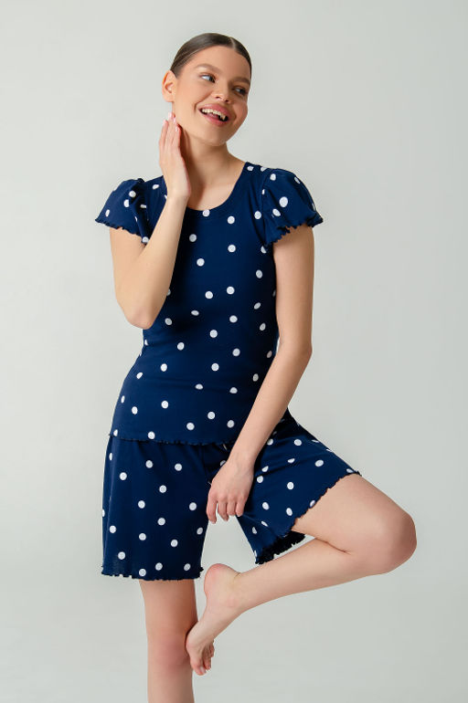 Арт.9176/1 Пижама с шортами 42-48 (4 шт) Цвет:синий, белый