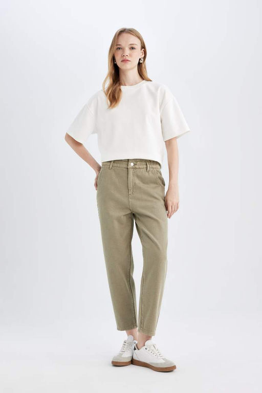 Джинсовые брюки длиной до щиколотки с высокой талией в бумажном пакете - Defacto фото 2