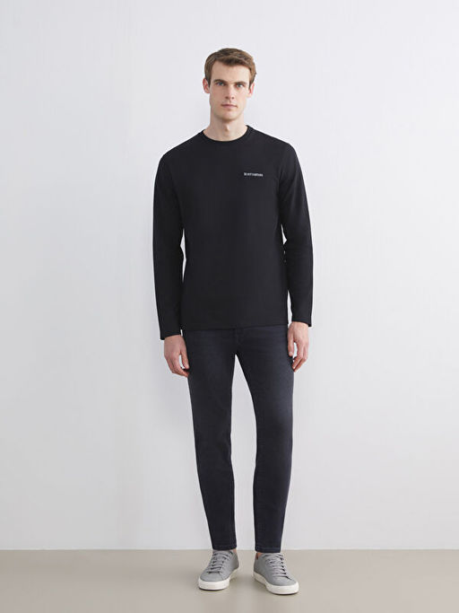 Bisiklet Yaka Bask?l? Erkek Sweatshirt