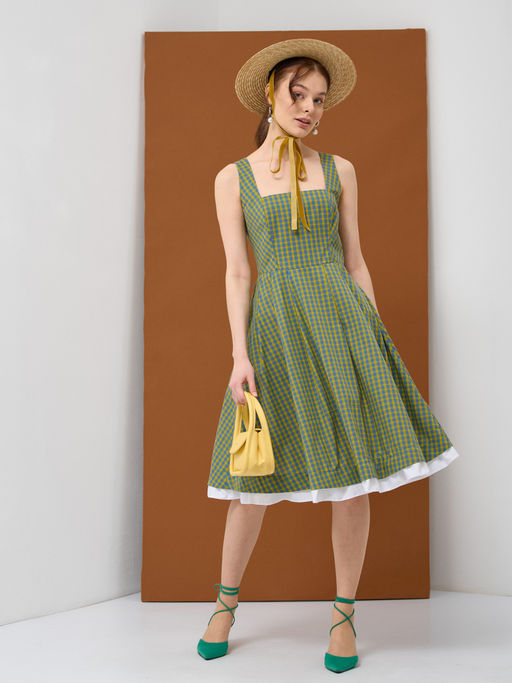 Платье хлопок OD-799-1 клетка желто-голубая OD-799-1