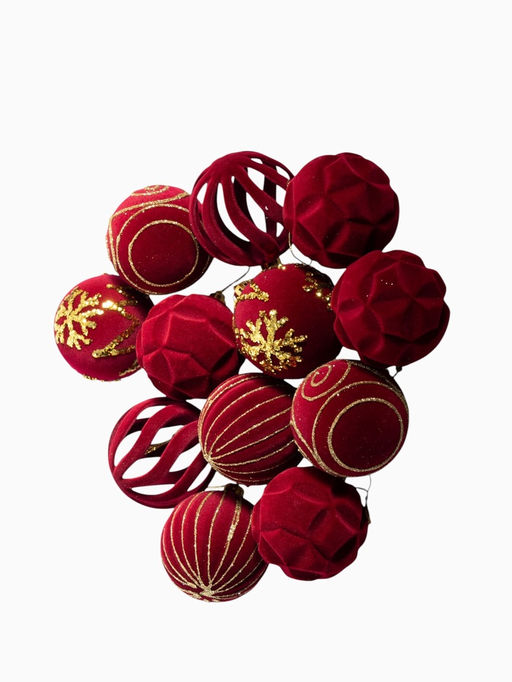 Ёлочные шары «Бархат. Время праздника», d=6 см, 12 шт., завитки снежинки, красный