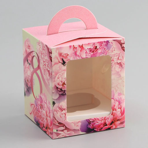 Цена за 5 шт. Коробка для 1 капкейка, 8 марта, 9.2?9.2?11.1 см