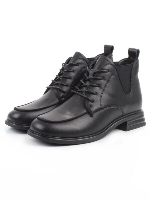 01-M43-23 BLACK Ботинки демисезонные женские (натуральная кожа, байка)