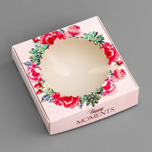 Цена за 5 шт. Коробка подарочная сборная с окном, упаковка, Счастливых моментов, 11.5?11.5?3 см