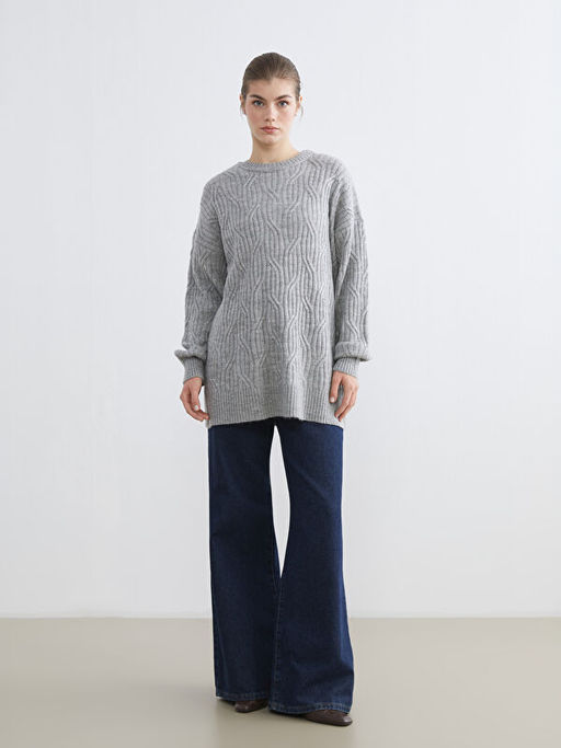 Bisiklet Yaka Kendinden Desenli Kad?n Triko Kazak