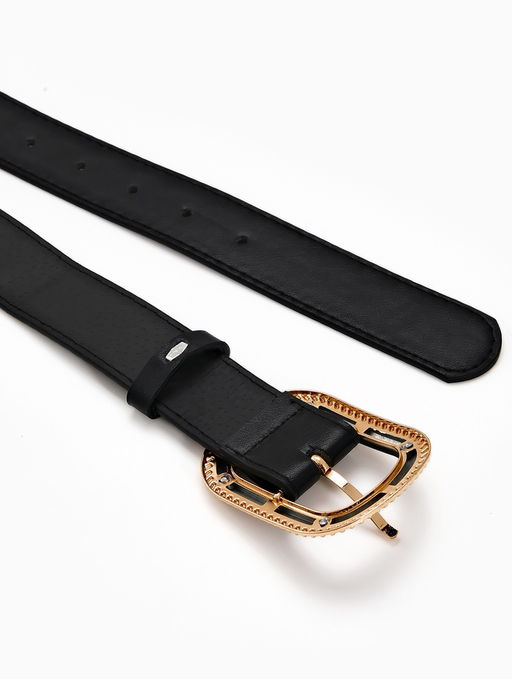 Ремень женский, 110×3 см, пряжка пластик, золотистая, чёрный