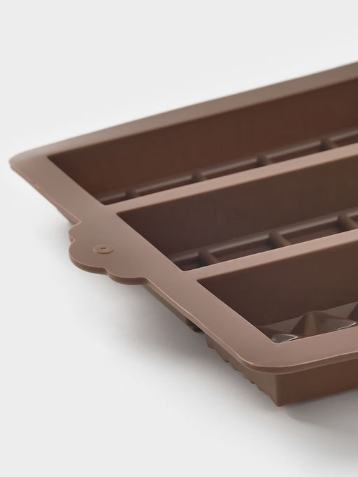 Форма для дубайского шоколада Доляна «Квадраты, полосы, пирамиды», 6 плиток, 27.5×17×2 см, силикон, коричневая