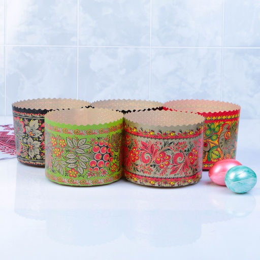 Цена за 20 шт. Форма бумажная для кулича «Хохлома», 134×100 мм, МИКС