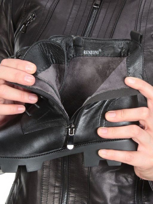 01-CYL94-D1 BLACK Ботинки демисезонные женские (натуральная кожа, байка)