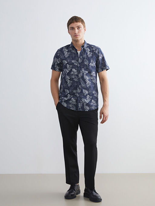 Regular Fit K?sa Kollu Desenli Poplin Erkek G?mlek