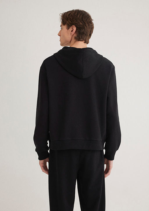 MVJNS Logo Bask?l? Fermuarl? Kapusonlu Siyah Sweatshirt - Mavi фото 5