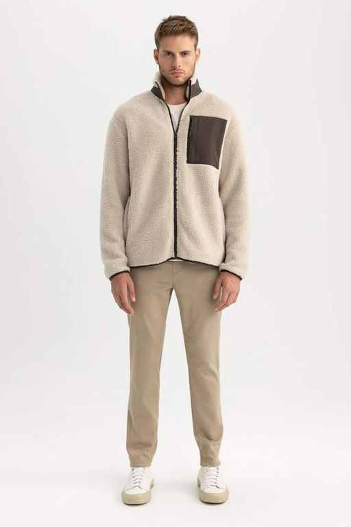 Плюшевое пальто унисекс с воротником-стойкой на молнии - Defacto фото 8