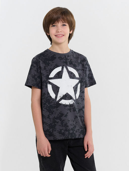 Футболка для мальчиков с принтом в стиле милитари и печатью в виде звезды