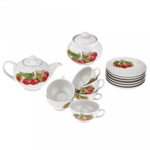 Сервиз чайный фарфоровый "Вишня" 14 предметов на 6 персон, форма "Дачный" (Россия)