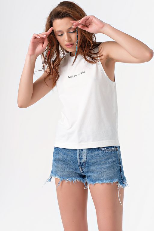 Топ трикотажный без рукавов из хлопка молочный