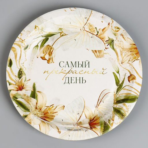 Цена за 10 шт. Тарелка одноразовая бумажная Самый прекрасный день, 18 см