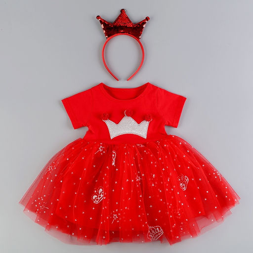 Карнавальный костюм «Новогодняя принцесса»: ободок, платье красное с короной, рост 98-104 см