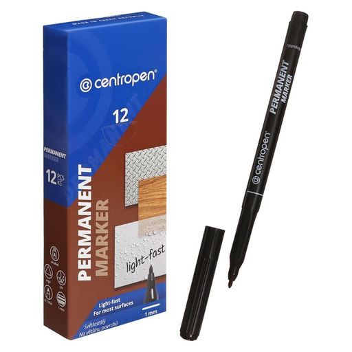 Цена за 12 шт. Маркер перманентный 2.0 мм Centropen 2536, линия 1 мм, цвет чёрный, светостойкий