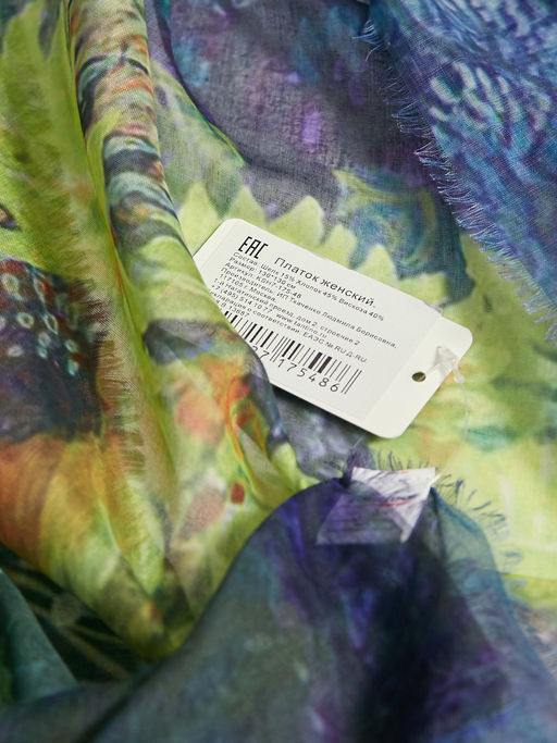 ШЕЛК ХЛОПОК ВИСКОЗА Большой, красивый двусторонний платок с рисунком в стиле арт-декои необычной текстурой ткани - Tantino фото 4