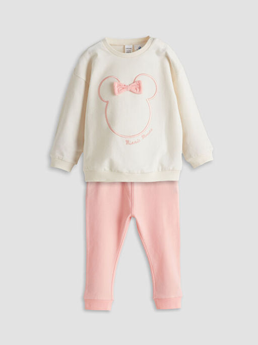 Bisiklet Yaka Uzun Kollu Minnie Mouse Bask?l? K?z Bebek Pijama Tak?m?
