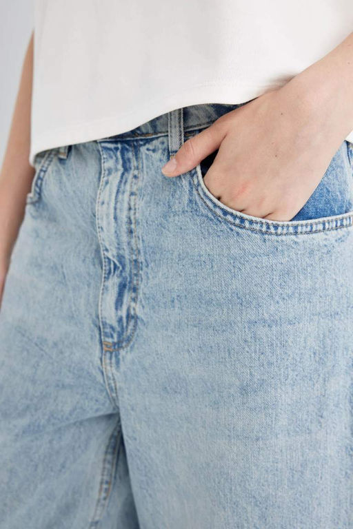 Мешковатые джинсовые брюки длиной до щиколотки с высокой талией и мешковатыми манжетами. - Defacto фото 13