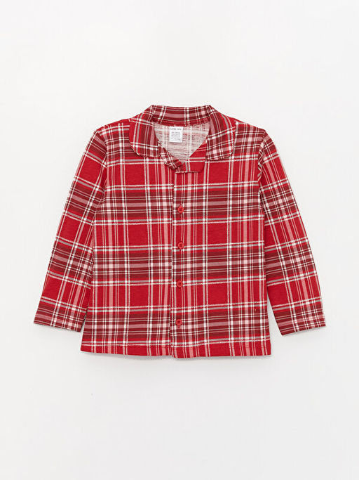 Polo Yaka Uzun Kollu Ekose Desenli K?z Bebek Pijama Tak?m?