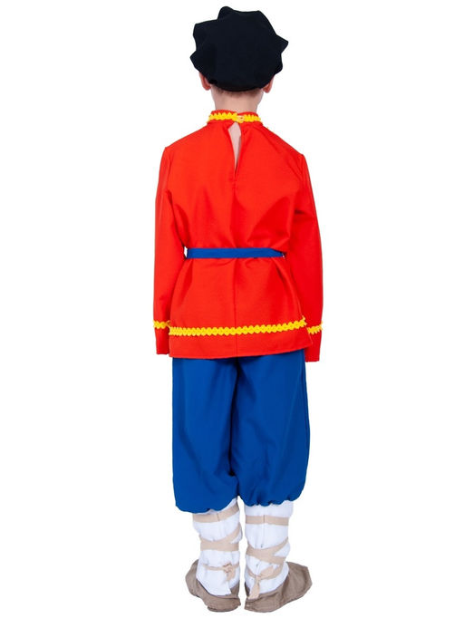 Костюм народный для мальчика Иванушка в лаптях, рубаха, штаны, картуз, лапти р-р. 128