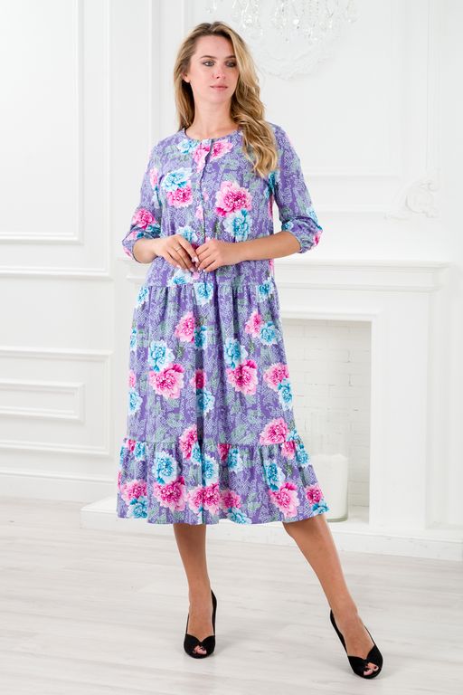 Платье женское из кулирки Софи пион на фиолетовом - Амадэль фото 5