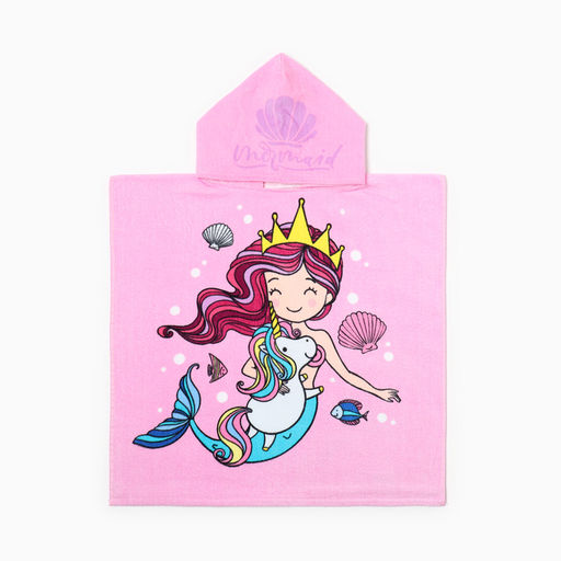 Полотенце - пончо детское LoveLife «Русалочка», махра, 60×120 см, хлопок 100%, розовое