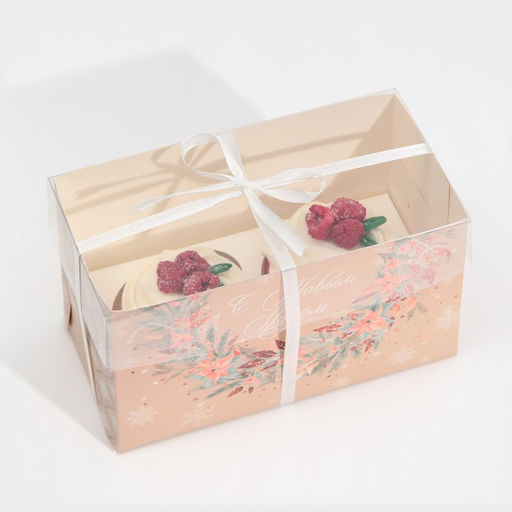 Цена за 5 шт. Коробка для капкейка «Розовый новогодний тренд», 16×8×10 см