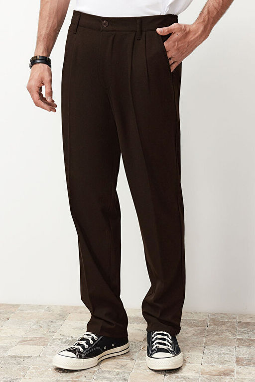 Kahverengi Pileli Klasik Baggy Fit Kuma_ Pantolon TMNSS24PL00024