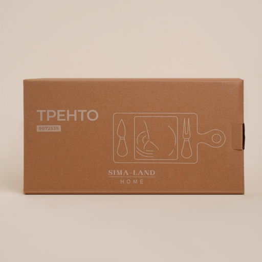 Набор для подачи сыра SL Home «Тренто», 35×18 см, 4 предмета: доска фарфоровая, подставка деревянная, нож, вилка