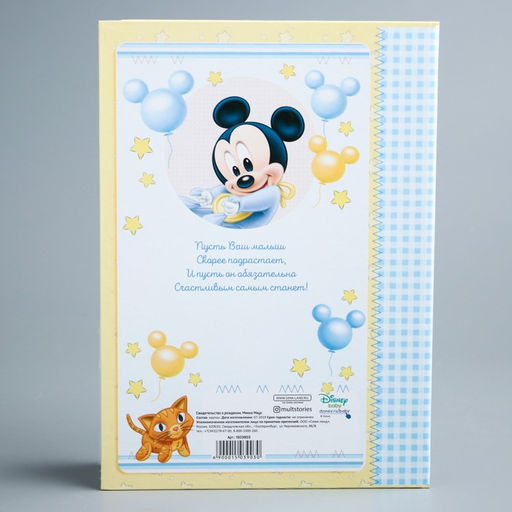 Свидетельство о рождении Микки малыш, Микки Маус, размер файла 14,2 x 20,5 см Disney (новый формат свидетельства)  фото 6