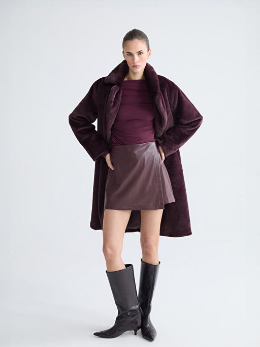 Dar Fit Kad?n Deri G?r?n?ml? ?ort Etek