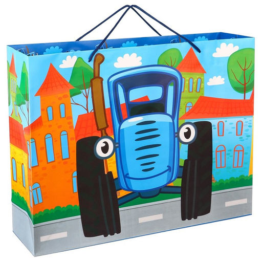 Пакет подарочный ламинированный горизонтальный, 40×31×11.5 см, Синий трактор