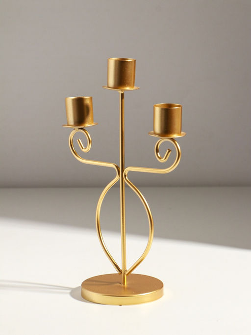 Подсвечник металл на 3 свечи "Канделябр" d=2,5 см золото 14,5х8х24 см