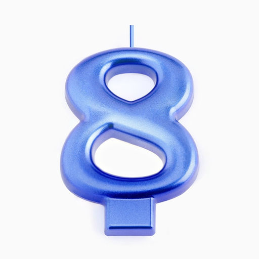 Цена за 3 шт. Свеча для торта «Европейская ГИГАНТ», цифра 8, 7 см, синий металлик