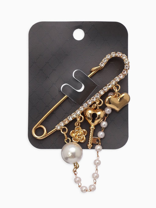 Булавка «Ключик от сердца», 6.5 см, белая в золоте