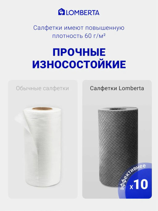 LOMBERTA салфетка в рулоне из мельтблауна 50 листов, 25*20см, цвет-серый