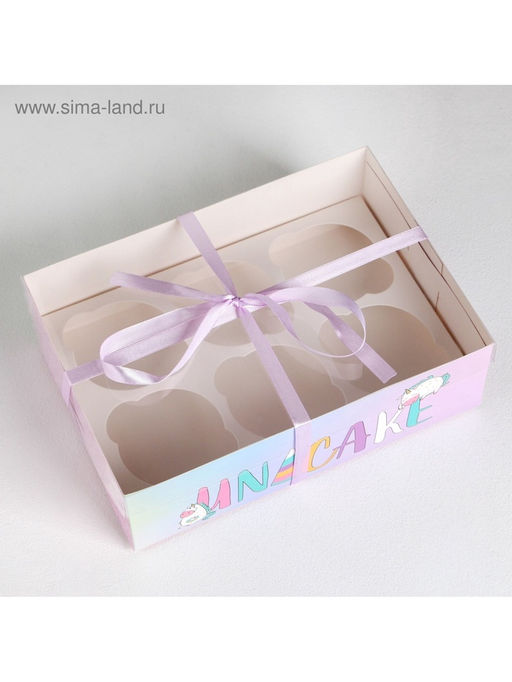 Цена за 5 шт. Коробка для капкейка, кондитерская упаковка, 6 ячеек, Unicake, 23×16×7.5 см