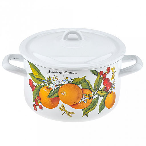 Фруктовая фантазия Кастрюля эмалированная 2,9л, форма цилиндрическая, металлическая крышка (Россия)