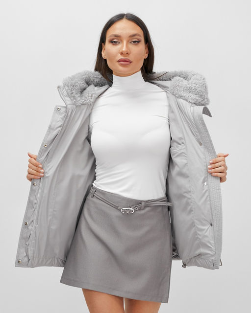 Куртка зимняя женская из овчина стильная и модная серого цвета 7348Sr - Visdeer фото 15