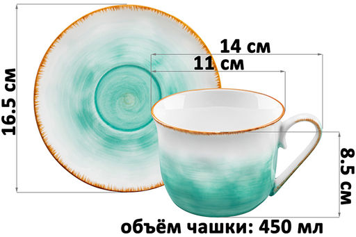 Чайная пара 2 пр. 450 мл 14*11*8,5 см Кантри, бирюзовый, фарфор - Elan gallery фото 2