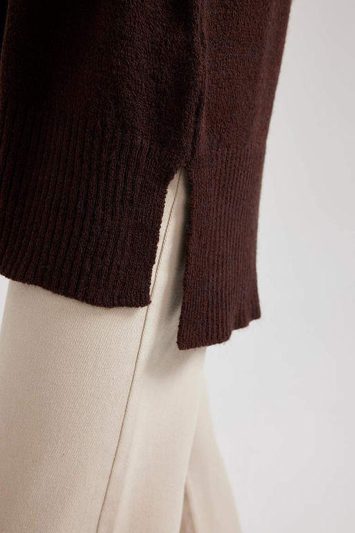 Свитер-туника обычного кроя с высоким воротником - Defacto фото 6