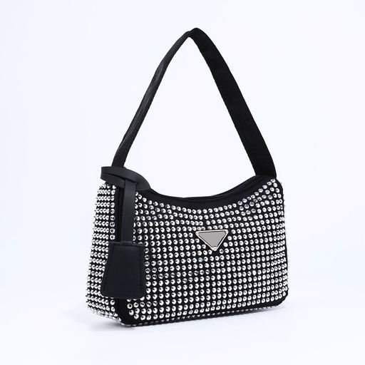 Сумка-багет на молнии, цвет черный/серые стразы - Simaland фото 3